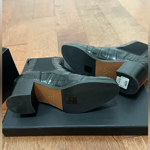 NEW Rag & Bone Black Croc-Embossed Leather Ankle Boots - Picture 8 of 10